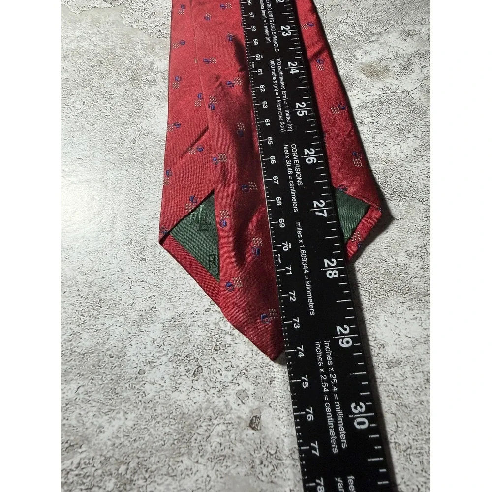Lauren Ralph Lauren 100% Silk Tie Mens One Size Red Geometric Jacquard Necktie